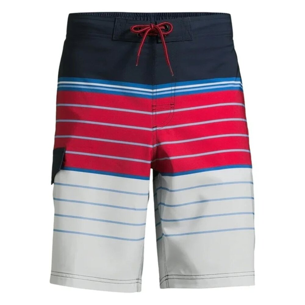 Striped Elastic Waist Men's 2XL Board Shorts Swim Trunks 9 Inch Inseam NEW